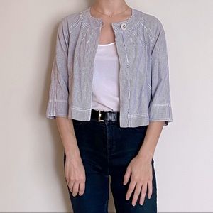 Ann Taylor LOFT Blue & White Striped Cropped Jacket
